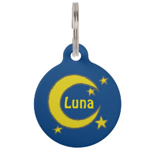 Médaillon Pour Animaux LUNA le chien Bleu Jaune Lune Étoiles Ciel nocturn