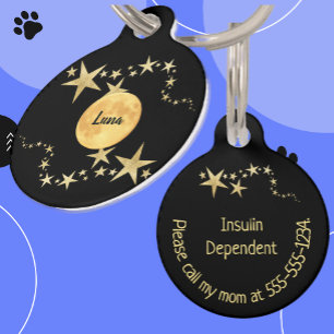 Médaillon Pour Animaux Lune Luna Gold Stars Personnalisé