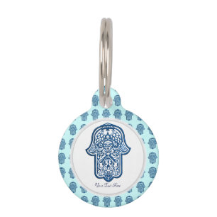 Médaillon Pour Animaux Main de henné de Hamsa (bleu)