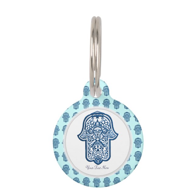 Médaillon Pour Animaux Main de henné de Hamsa (bleu) (Devant)