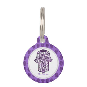 Médaillon Pour Animaux Main de henné de Hamsa (pourpre)