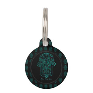 Médaillon Pour Animaux Main de henné de Hamsa (Teal)