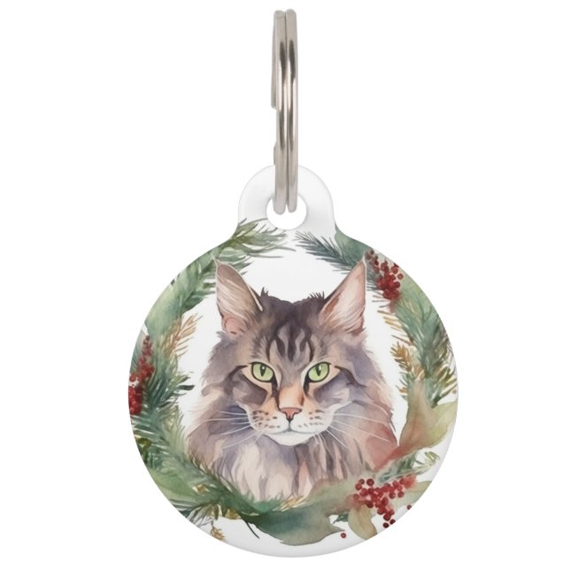 Médaillon Pour Animaux Maine Coon Chat Noël Wreath Festive Kitten (Devant)