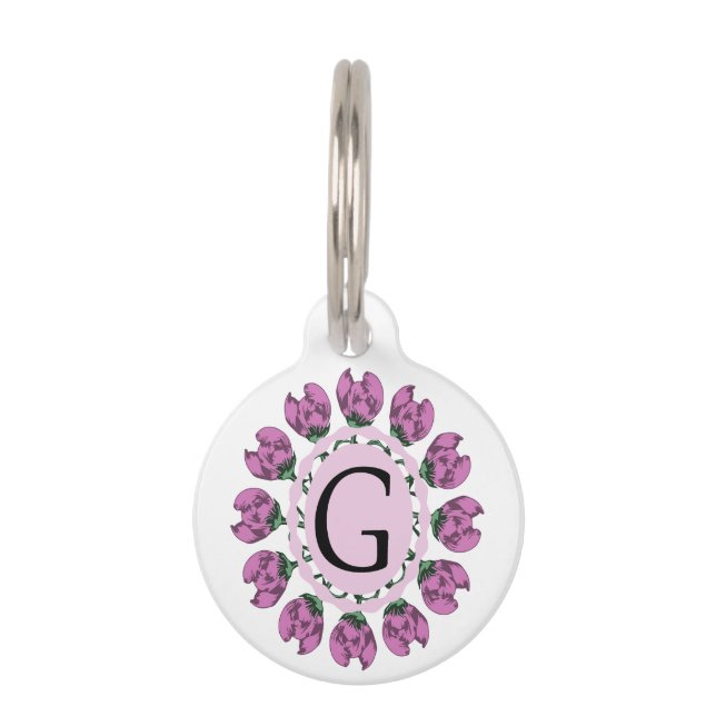 Médaillon Pour Animaux Majuscule G monogramme floral (Devant)