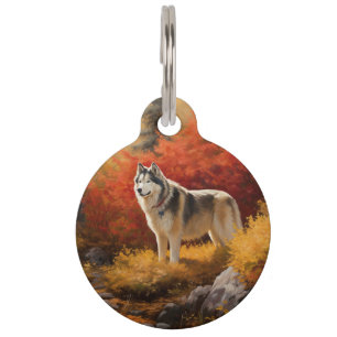 Médaillon Pour Animaux Malamute d'Alaska dans les feuilles d'automne qui