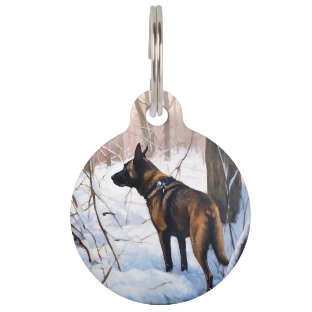 Médaillon Pour Animaux Malinois Belge Qu'il neige Noël (Devant)