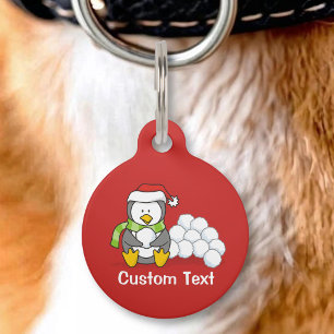 Médaillon Pour Animaux manchot de Noël assis avec des boules de neige