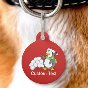 Médaillon Pour Animaux Manchot de Noël avec boules de neige agitant