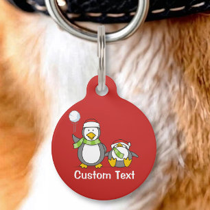 Médaillon Pour Animaux Manchots faisant boule de neige à Noël
