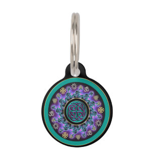 Médaillon Pour Animaux Mandala celtique en vert avec des symboles