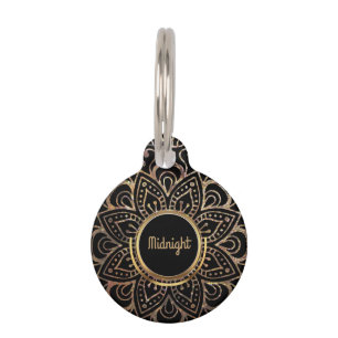 Médaillon Pour Animaux Mandala de feuille d'or pour le numéro de