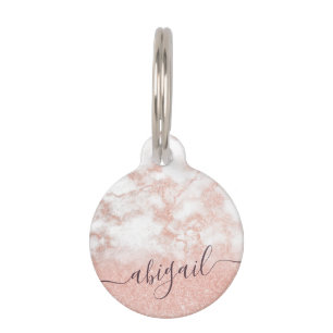 Médaillon Pour Animaux Marbre de parties scintillant or rose en cuivre à