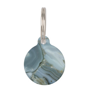 Médaillon Pour Animaux Marbre gris bleu avec Veine or Nom et contact