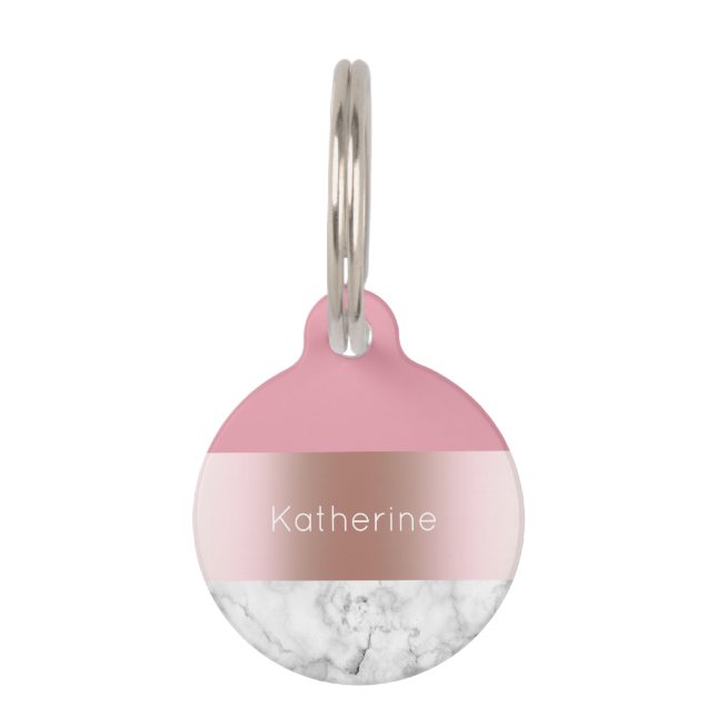 Médaillon Pour Animaux Marbre rose de rose d'or de poussin moderne (Devant)