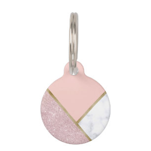 Médaillon Pour Animaux Marbre rose géométrique élégant de blanc de
