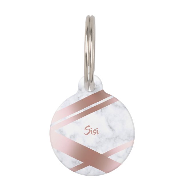 Médaillon Pour Animaux Marbre rose girly élégant élégant de blanc d'or (Devant)