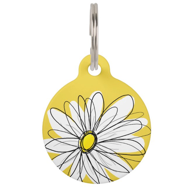 Médaillon Pour Animaux Marguerite lunatique jaune et blanche avec le (Devant)