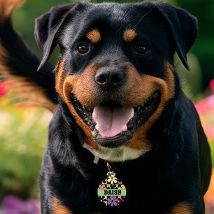 Médaillon Pour Animaux Marguerites rétro des années 1970