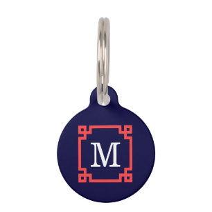 Médaillon Pour Animaux Marine, Corail Rouge Cadre de clé grecque #2 Init