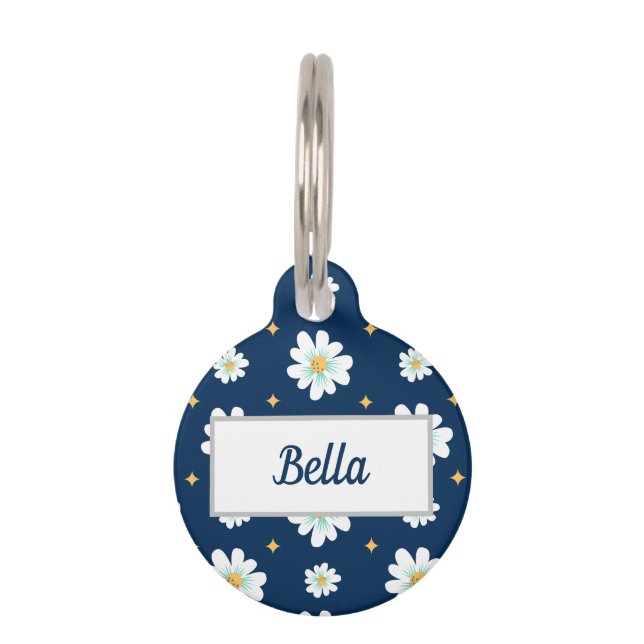 Médaillon Pour Animaux Médaille de chien florale personnalisée bleu marin (Devant)