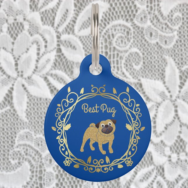 Médaillon Pour Animaux Meilleur jour de pug de mariage sur fond bleu (Créateur téléchargé)