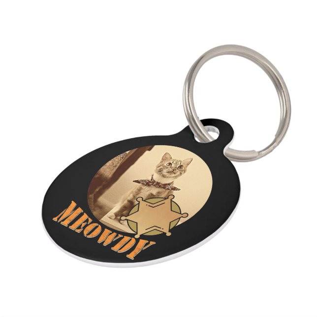 Médaillon Pour Animaux Meowdy Texan Cat Cowboy Sheriff Personnalisé (Côté )