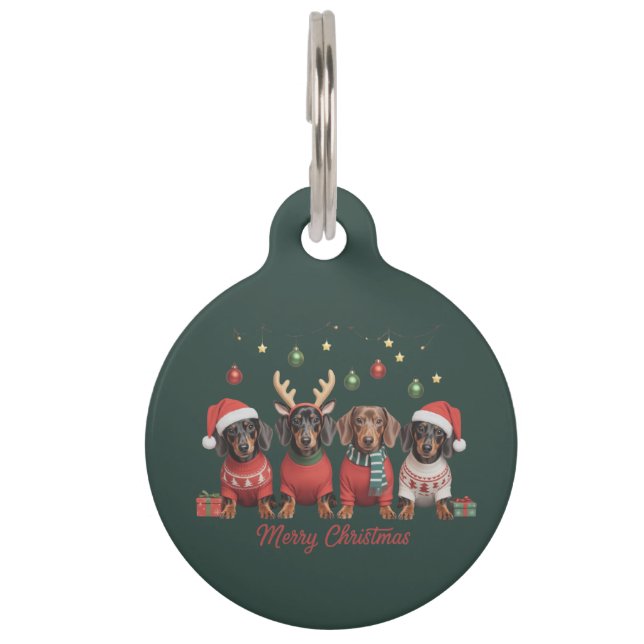 Médaillon Pour Animaux Merry Christmas Santa Reindeer Dachshund Weiner  (Devant)