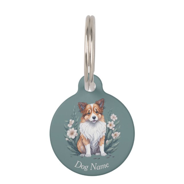 Médaillon Pour Animaux Mignon collie entouré de fleurs - (Devant)