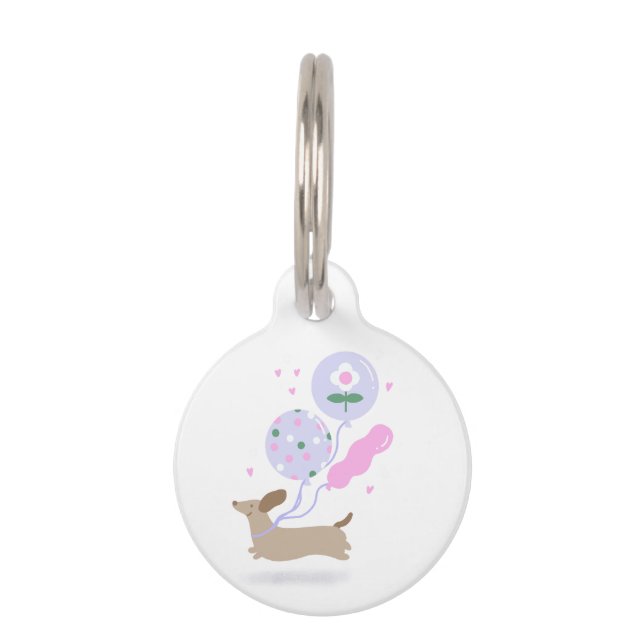 Médaillon Pour Animaux Mignon fêté de chien saucisson de dachshund rose (Devant)