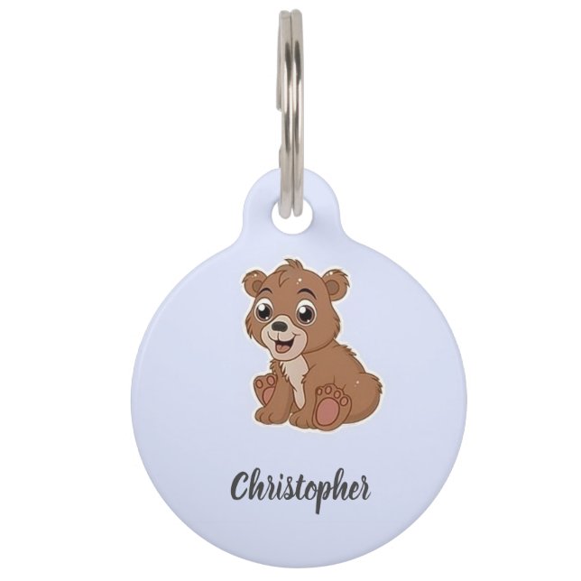 Médaillon Pour Animaux Mignon ours brun bleu (Devant)