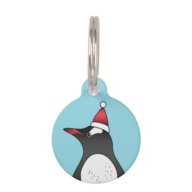 Médaillon Pour Animaux Mignonette Gentoo Portant Le Chapeau Du Père Noël  (Devant)