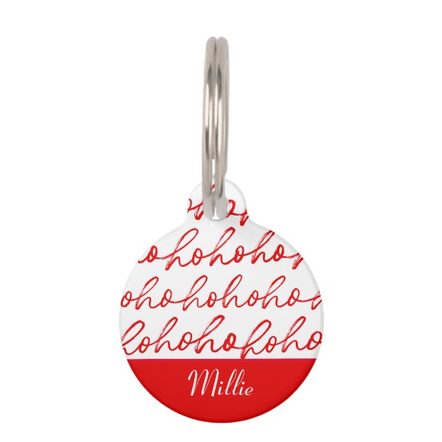 Médaillon Pour Animaux Mini Ho Ho Ho Texte Rouge Fête Motif Noël (Devant)