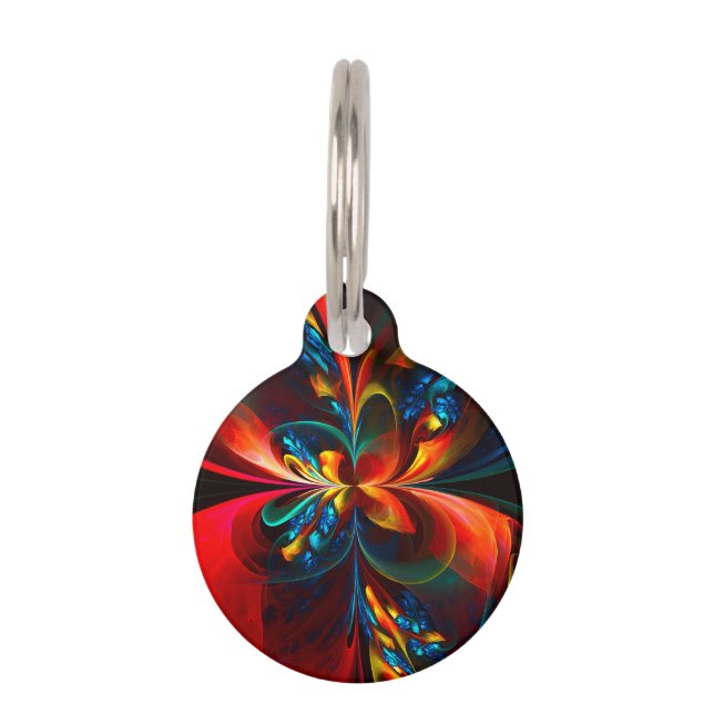 Médaillon Pour Animaux Moderne Floral Abstrait Art Orange Bleu Motif #14 (Devant)