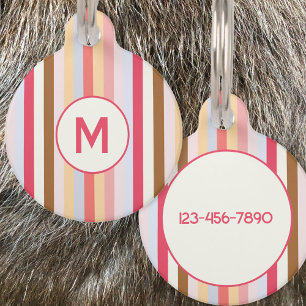 Médaillon Pour Animaux Moderne Monogramme initial Pastel Candy Stripe