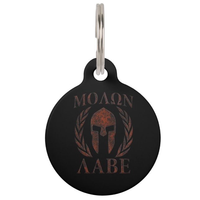Médaillon Pour Animaux Molon Labe Laurels, guerrier Masque de fer (Devant)