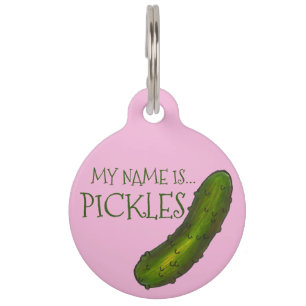 Médaillon Pour Animaux Mon nom est Pickles Green Kosher Dill Pickle Pink