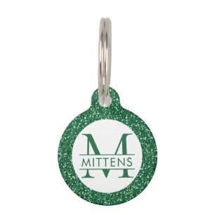 Médaillon Pour Animaux Monogramme à Parties scintillant verte
