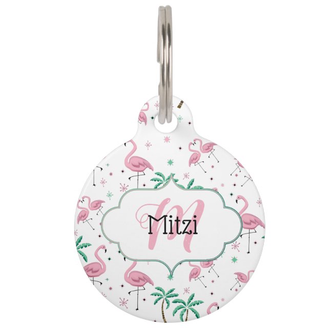 Médaillon Pour Animaux Monogramme atomique de style de Flamants roses et (Devant)