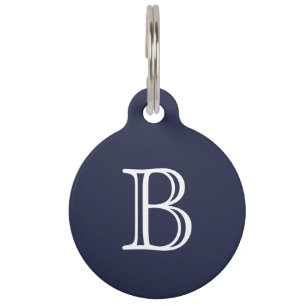 Médaillon Pour Animaux Monogramme blanc bleu minuit initial