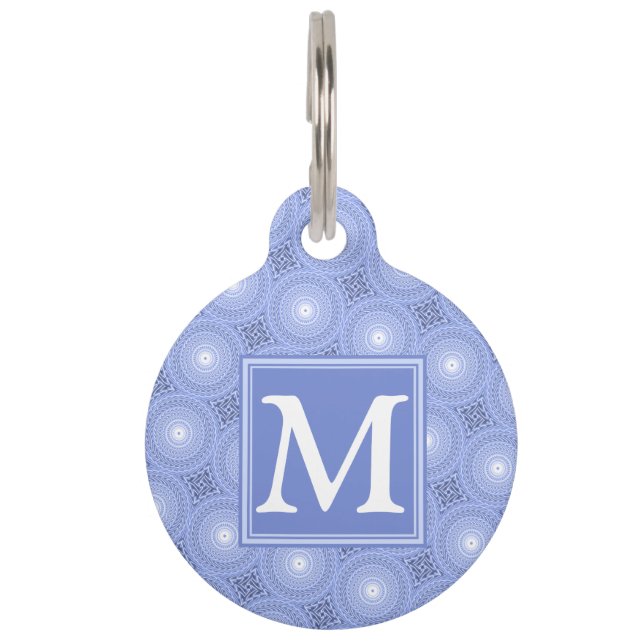 Médaillon Pour Animaux Monogramme bleu cercles motif (Devant)