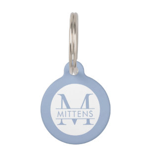 Médaillon Pour Animaux Monogramme bleu poussiéreux Chat ou chien