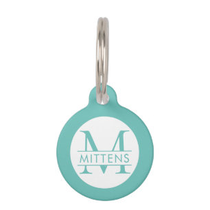 Médaillon Pour Animaux Monogramme bleu turquoise turquoise