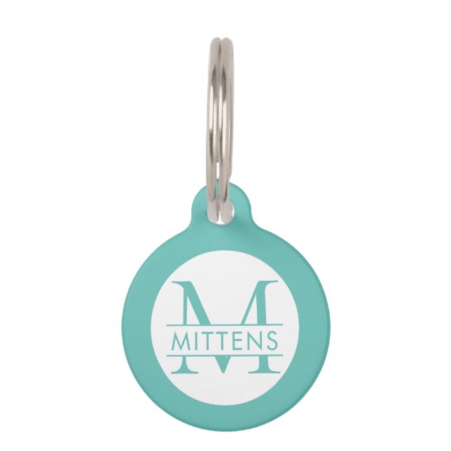 Médaillon Pour Animaux Monogramme bleu turquoise turquoise (Devant)