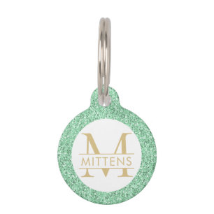 Médaillon Pour Animaux Monogramme brillant de Parties scintillant verte e