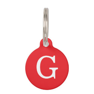 Médaillon Pour Animaux Monogramme de lettre initiale rouge blanc simple