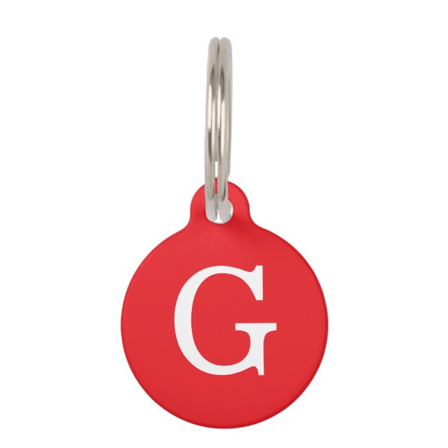 Médaillon Pour Animaux Monogramme de lettre initiale rouge blanc simple (Devant)