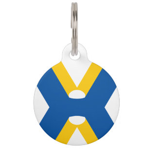 Médaillon Pour Animaux Monogramme de lettre X bleu et jaune