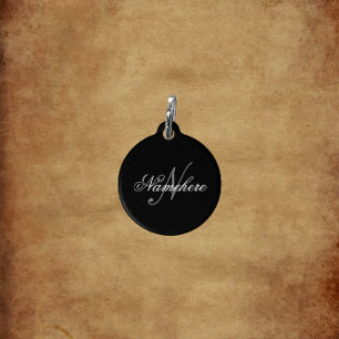 Médaillon Pour Animaux Monogramme de nom noir et blanc personnalisé uniqu
