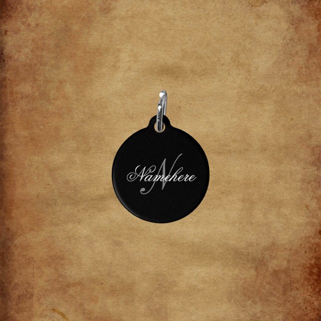 Médaillon Pour Animaux Monogramme de nom noir et blanc personnalisé uniqu (Créateur téléchargé)