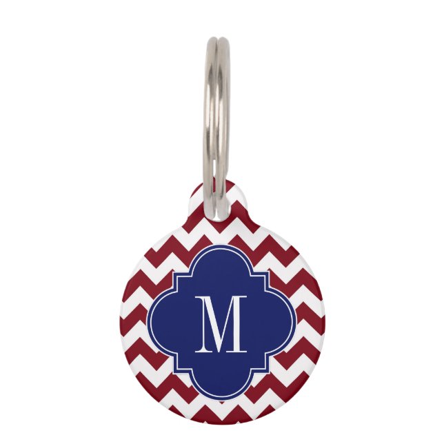 Médaillon Pour Animaux Monogramme de Quatrefoil de la marine Chevron blan (Devant)